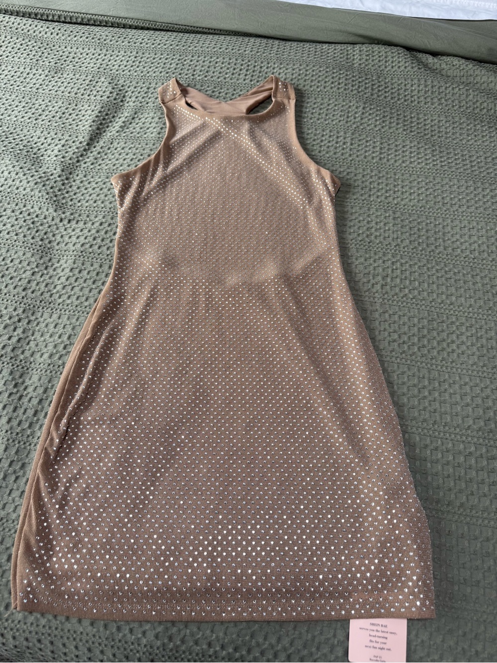 SHEIN Nude/Tan Sleeveless Beaded Midi Dress